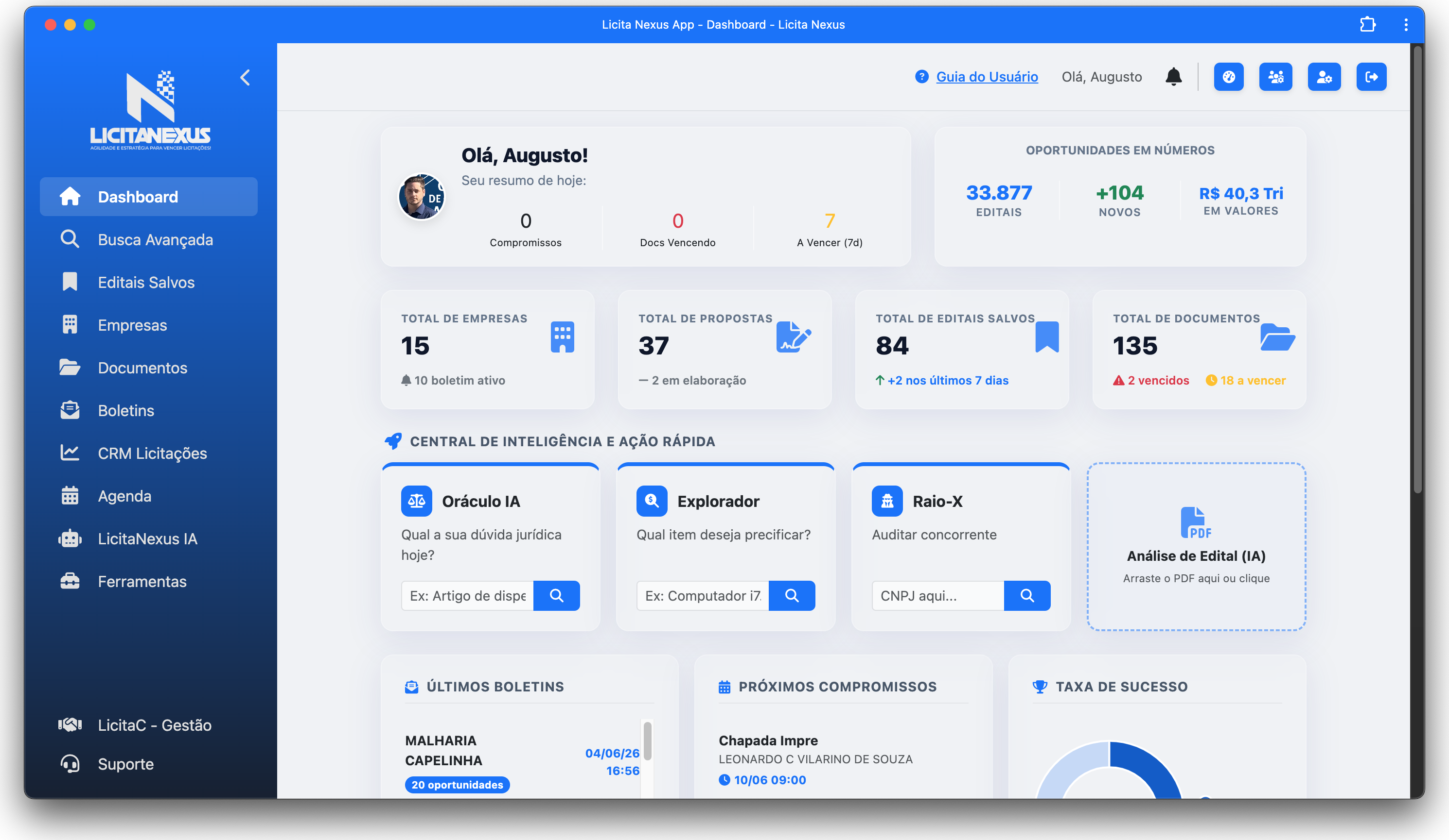 Dashboard do LicitaNexus